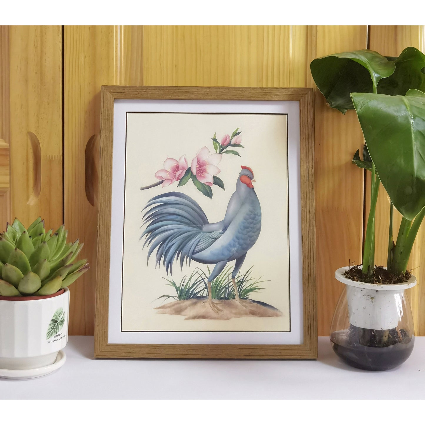 Delaware Blue Hen Hand-painted Art Print - Premium MATT Paper, Natural Wood Frame, Wall & Tabletop Décor, Multiple Sizes & Colors