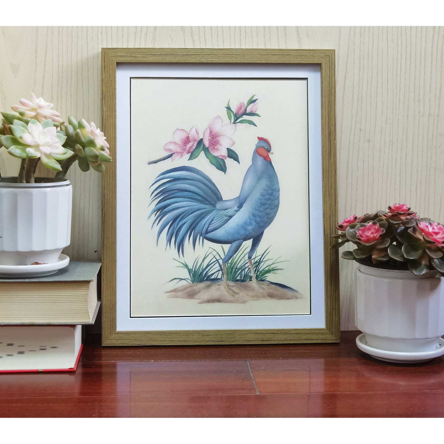 Delaware Blue Hen Hand-painted Art Print - Premium MATT Paper, Natural Wood Frame, Wall & Tabletop Décor, Multiple Sizes & Colors