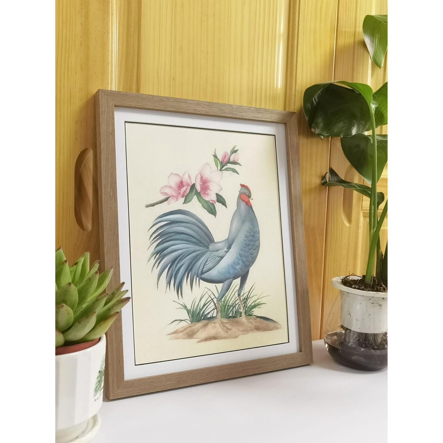 Delaware Blue Hen Hand-painted Art Print - Premium MATT Paper, Natural Wood Frame, Wall & Tabletop Décor, Multiple Sizes & Colors