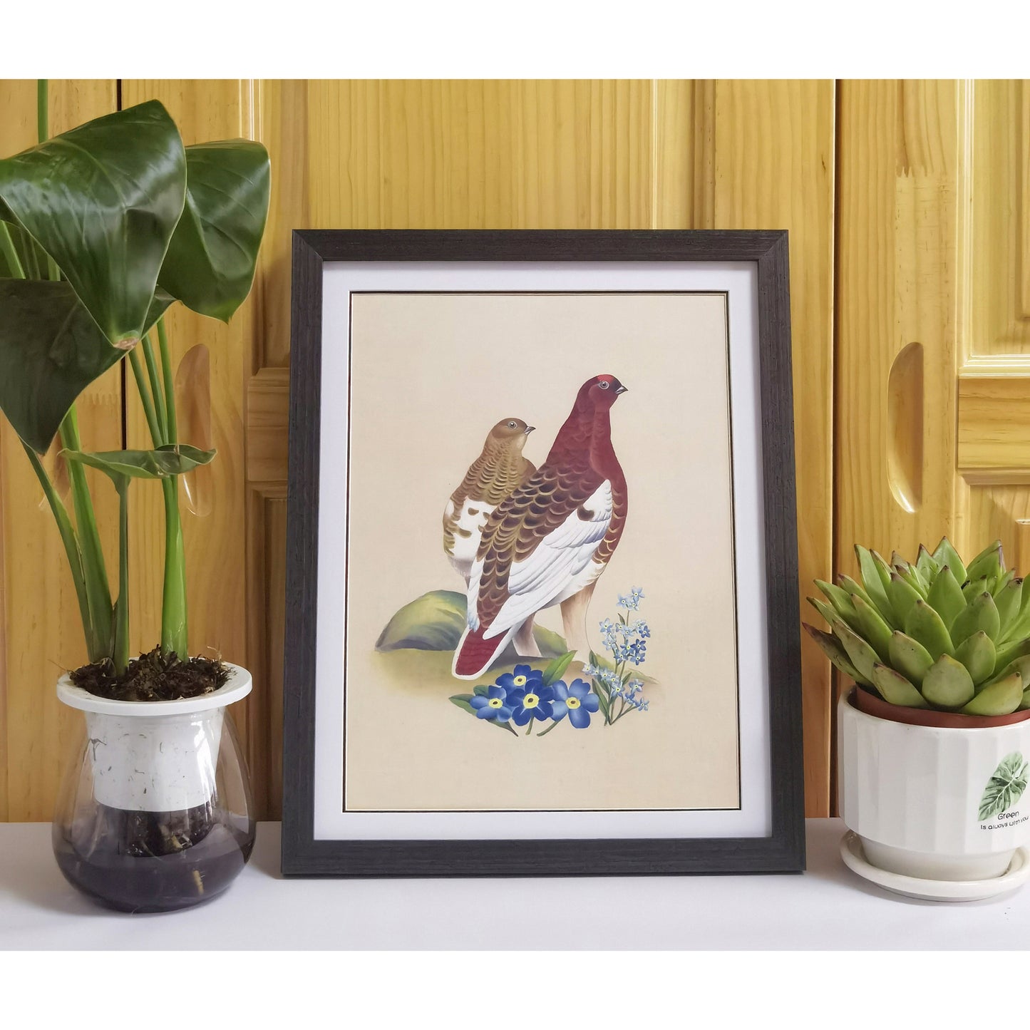 Alaska Willow Ptarmigan Hand-painted Art Print - Premium MATT Paper, Natural Wood Frame, Wall & Tabletop Décor, Multiple Sizes & Colors