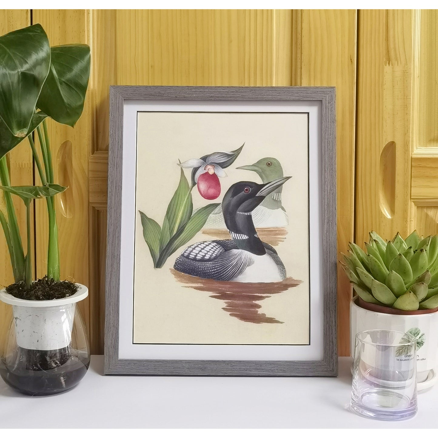 Minnesota Common Loon Hand-painted Art Print - Premium MATT Paper, Natural Wood Frame, Multiple Sizes & Colors, Wall & Tabletop Décor