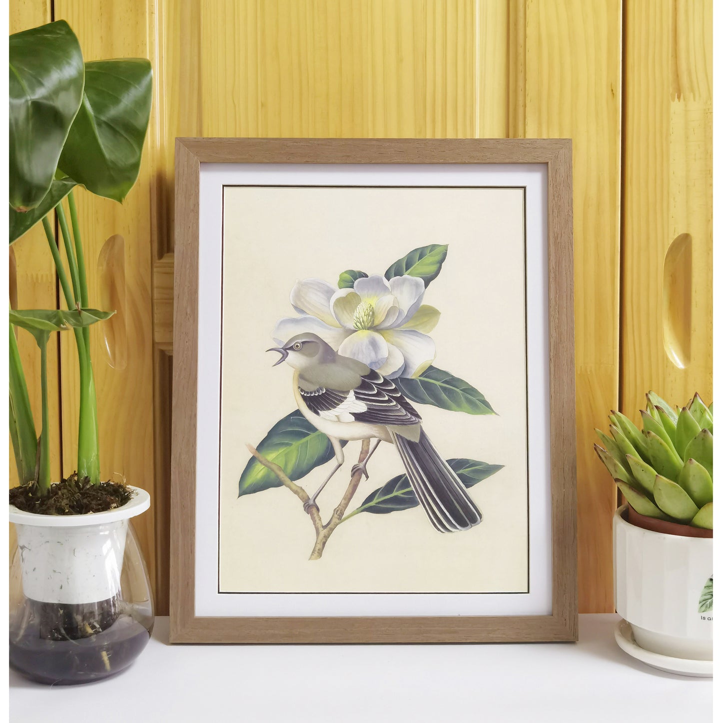 Mississippi Mockingbird Hand-painted Art Print - Premium MATT Paper, Natural Wood Frame, Wall & Tabletop Décor, Multiple Sizes & Colors Available