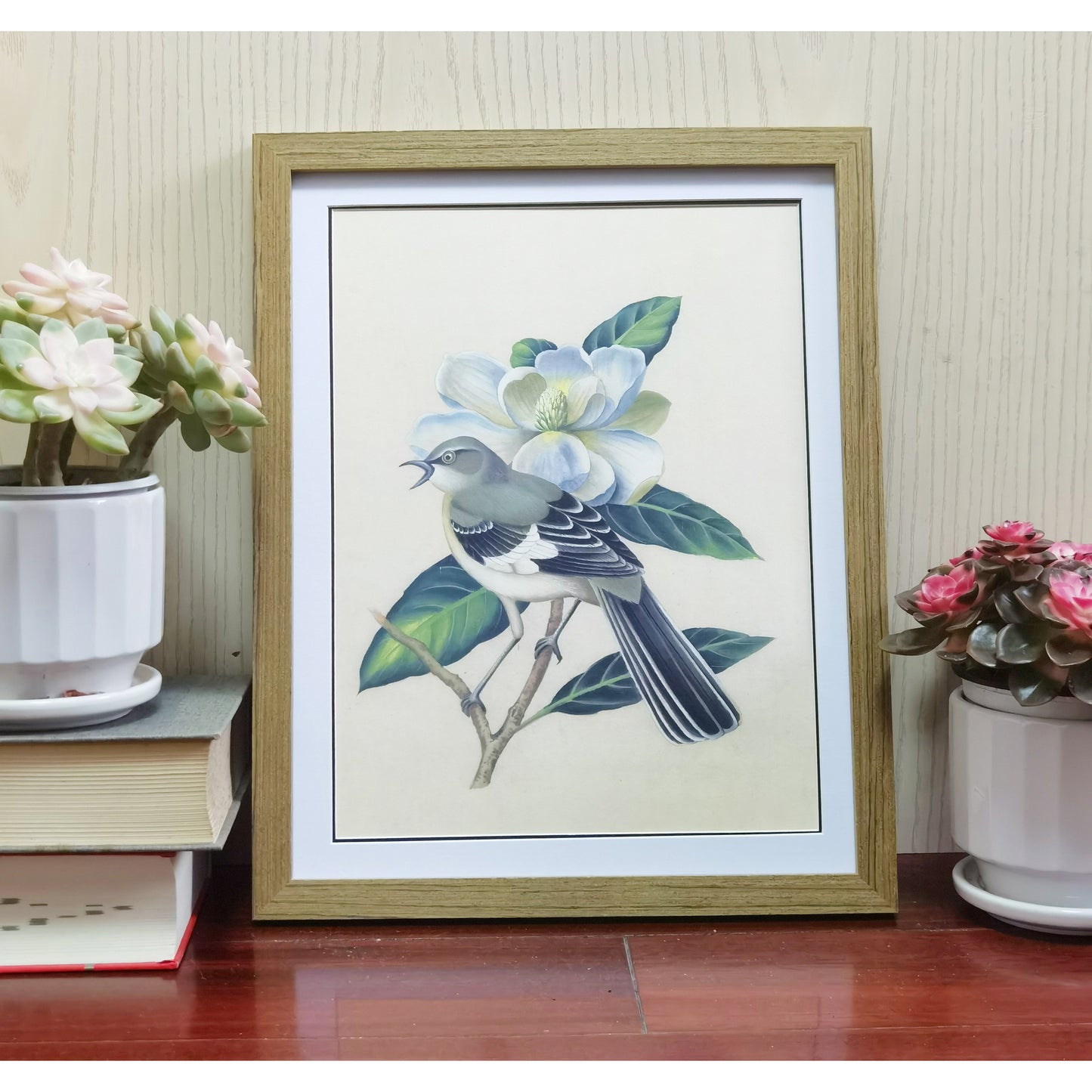 Mississippi Mockingbird Hand-painted Art Print - Premium MATT Paper, Natural Wood Frame, Wall & Tabletop Décor, Multiple Sizes & Colors Available