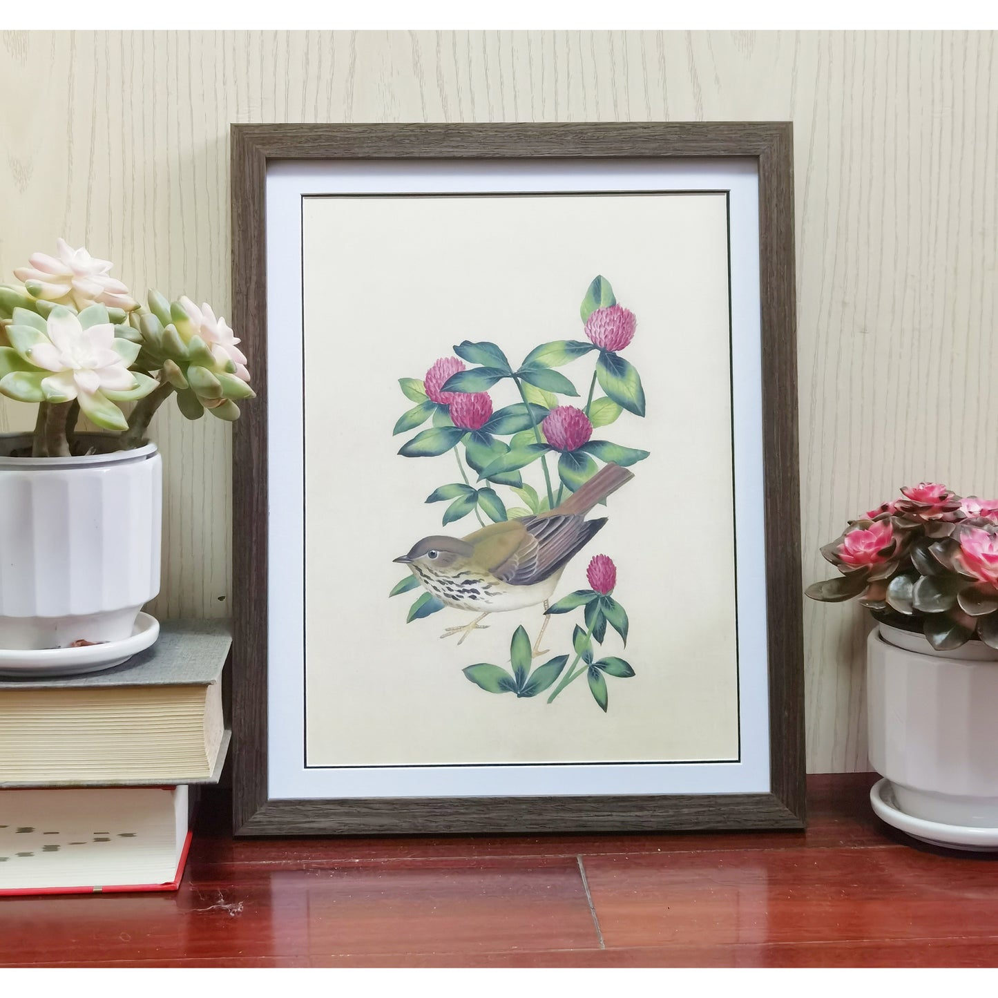 Vermont Hermit Thrush Hand-painted Art Print - Premium MATT Paper, Natural Wood Frame, Wall & Tabletop Décor, Multiple Sizes & Colors