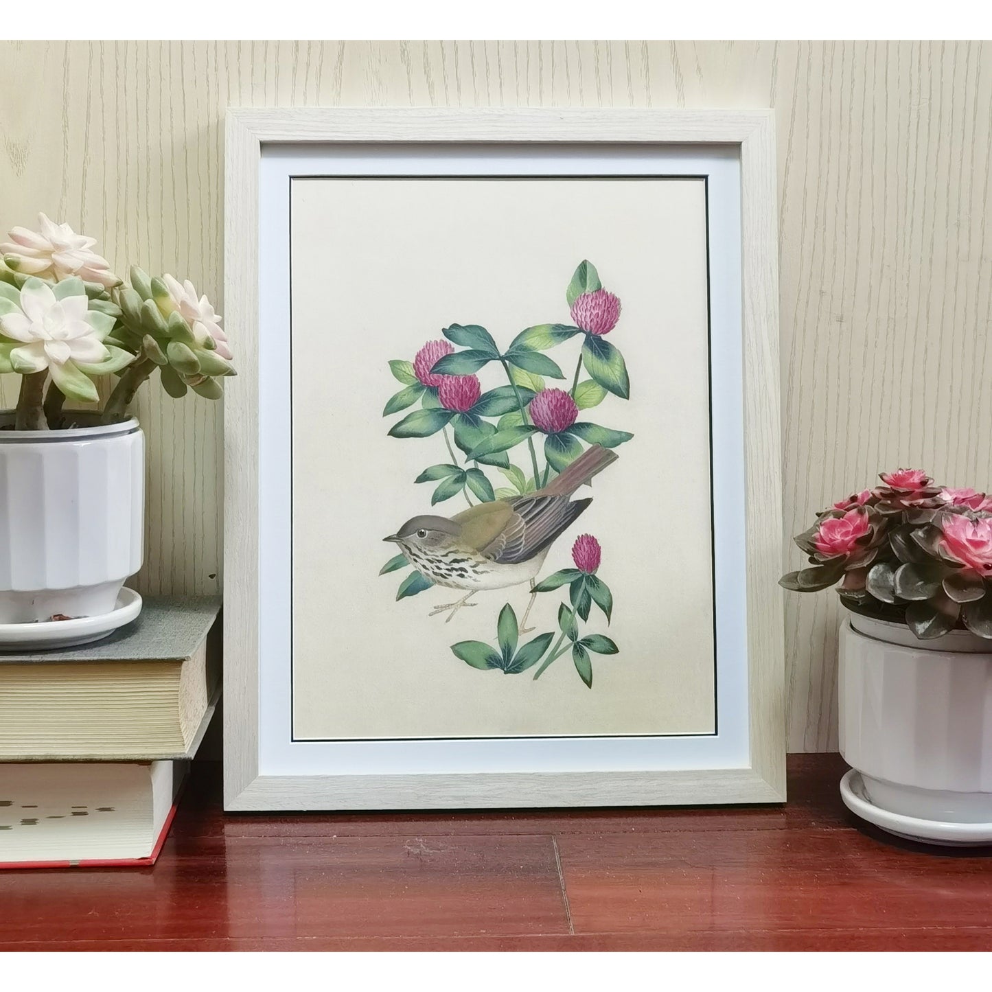 Vermont Hermit Thrush Hand-painted Art Print - Premium MATT Paper, Natural Wood Frame, Wall & Tabletop Décor, Multiple Sizes & Colors