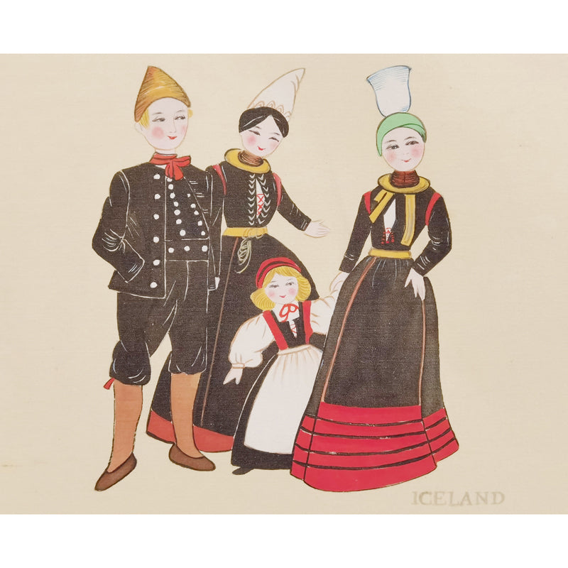 Hand-painted Icelandic Folk Art Print – Traditional Costumes, Natural Wood Frame, Premium MATT Paper, Multiple Sizes & Colors