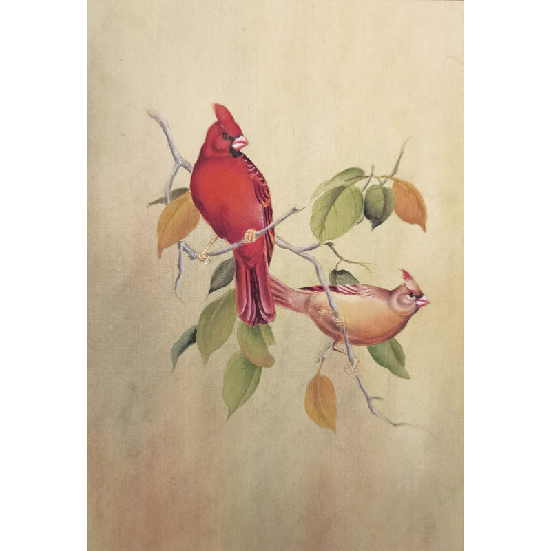 Pair of North American Cardinals Hand-painted Art Print - Premium MATT Paper, Natural Wood Frame, Wall & Tabletop Décor, Multiple Sizes & Colors