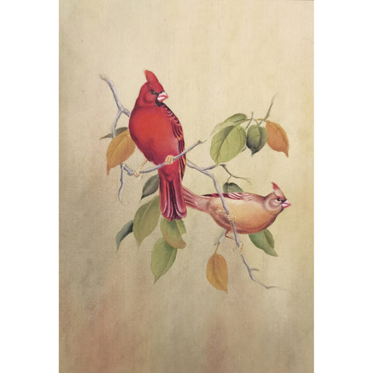 Pair of North American Cardinals Hand-painted Art Print - Premium MATT Paper, Natural Wood Frame, Wall & Tabletop Décor, Multiple Sizes & Colors