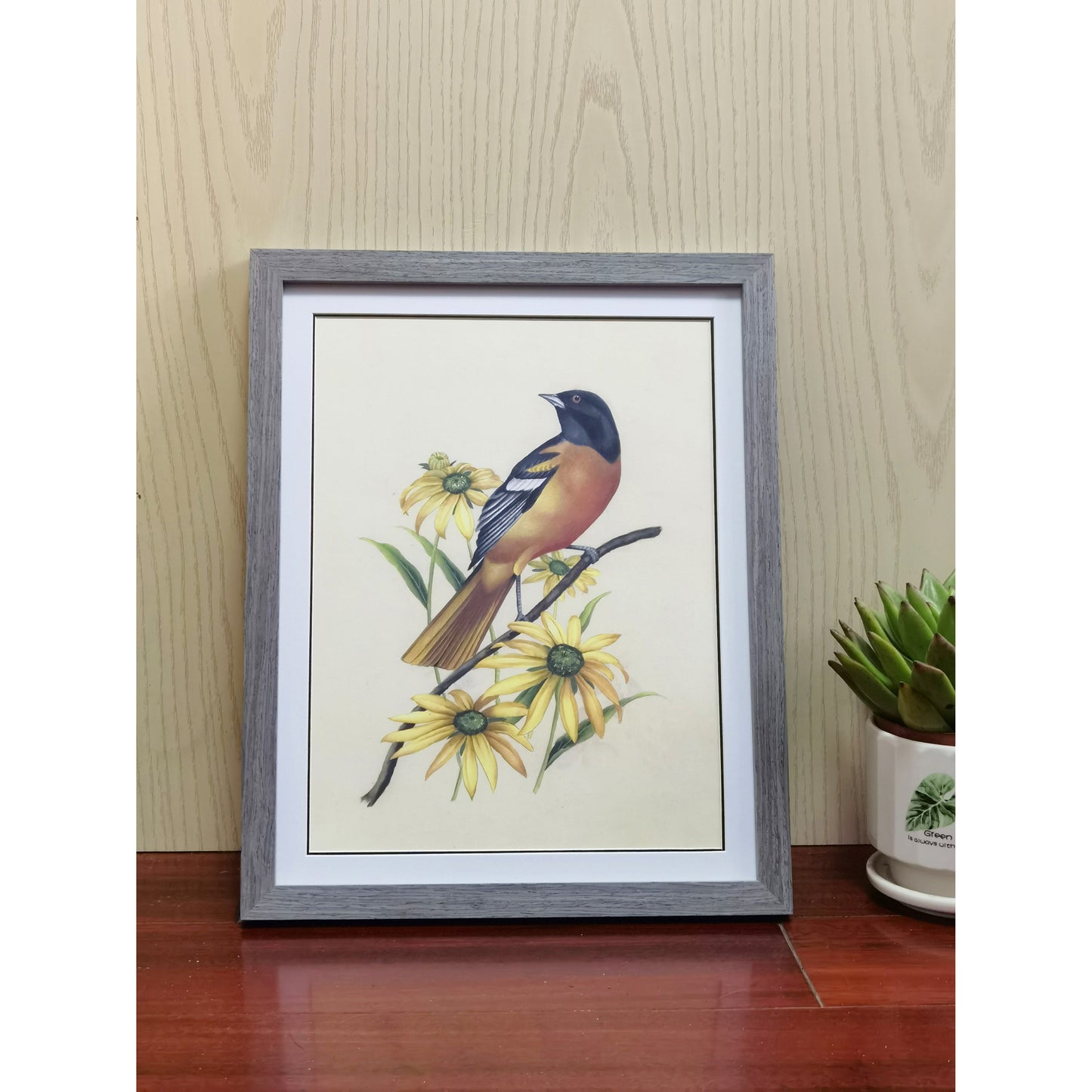 Maryland Baltimore Oriole Hand-painted Art Print - Premium MATT Paper, Natural Wood Frame, Multiple Sizes & Colors, Wall & Tabletop Décor