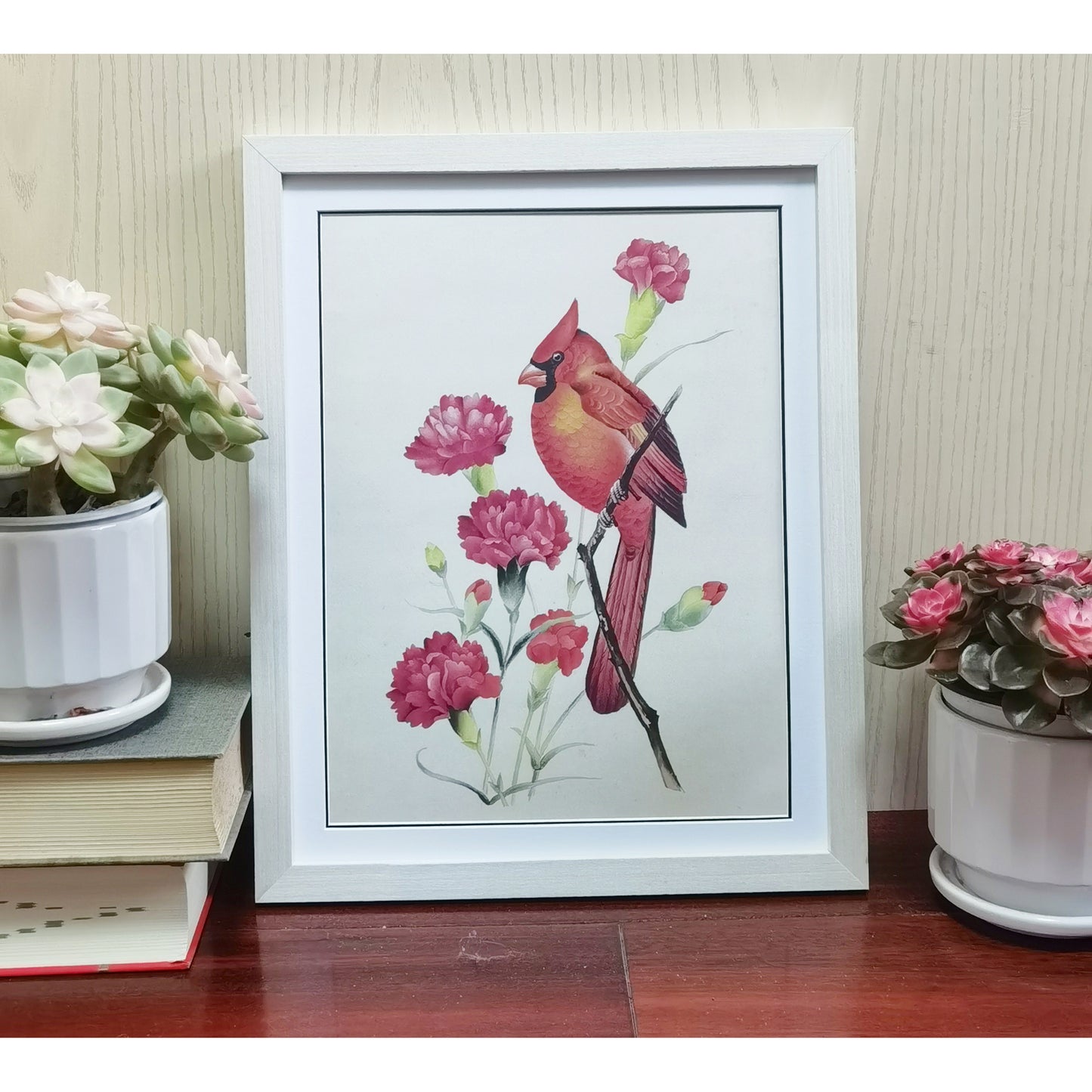 North Carolina Cardinal Hand-painted Art Print - Premium MATT Paper, Natural Wood Frame, Wall & Tabletop Décor, Multiple Sizes & Colors Available