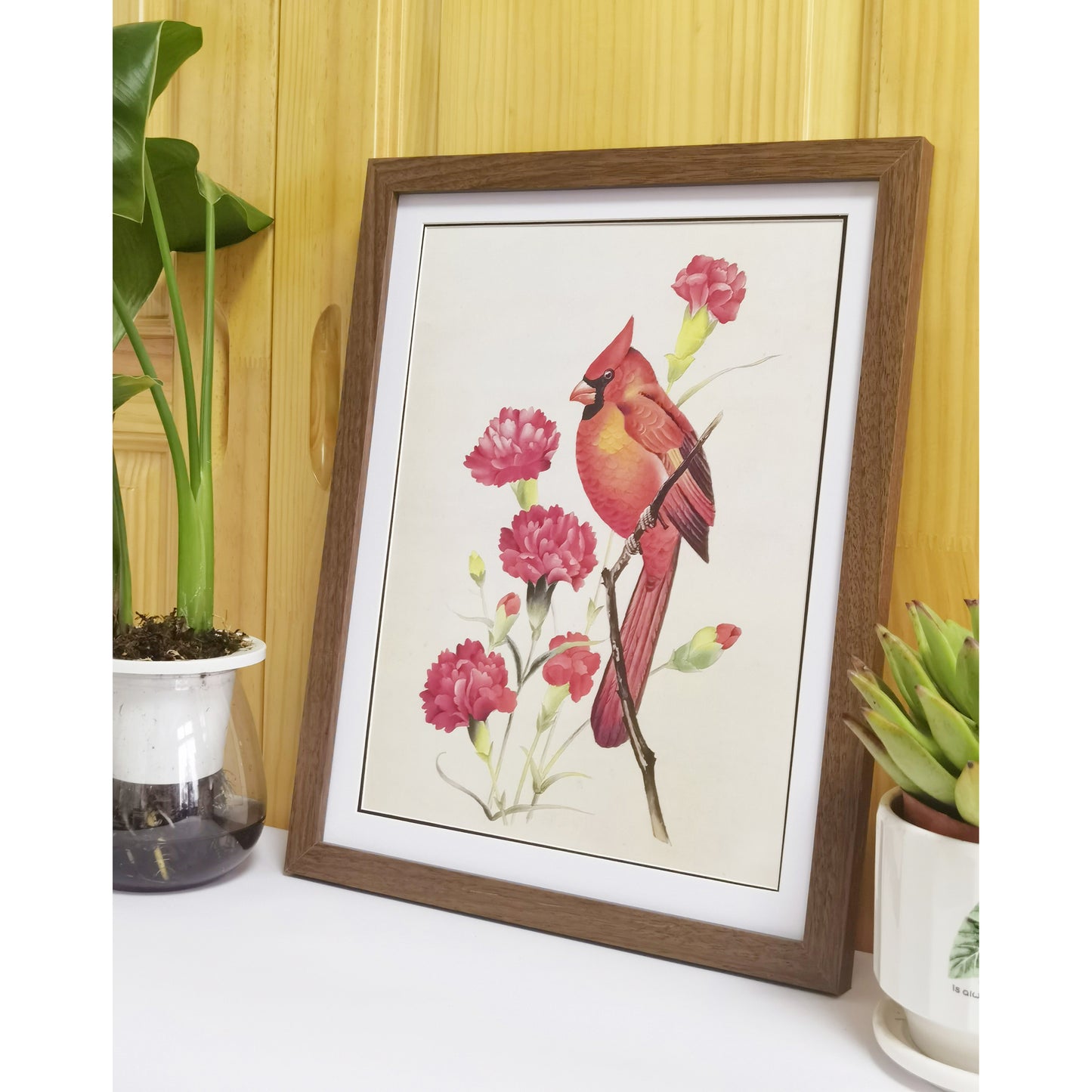 North Carolina Cardinal Hand-painted Art Print - Premium MATT Paper, Natural Wood Frame, Wall & Tabletop Décor, Multiple Sizes & Colors Available