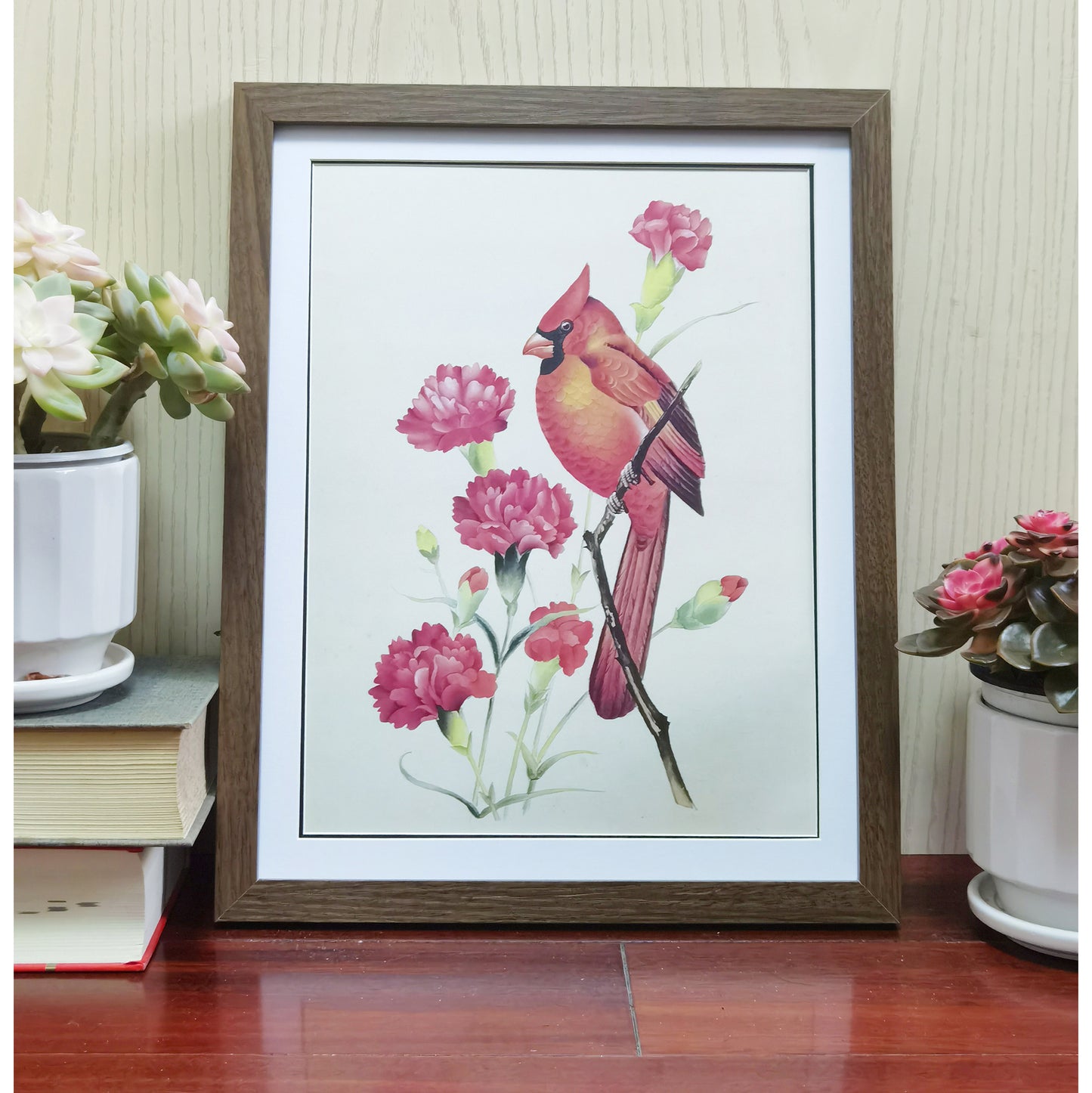 North Carolina Cardinal Hand-painted Art Print - Premium MATT Paper, Natural Wood Frame, Wall & Tabletop Décor, Multiple Sizes & Colors Available