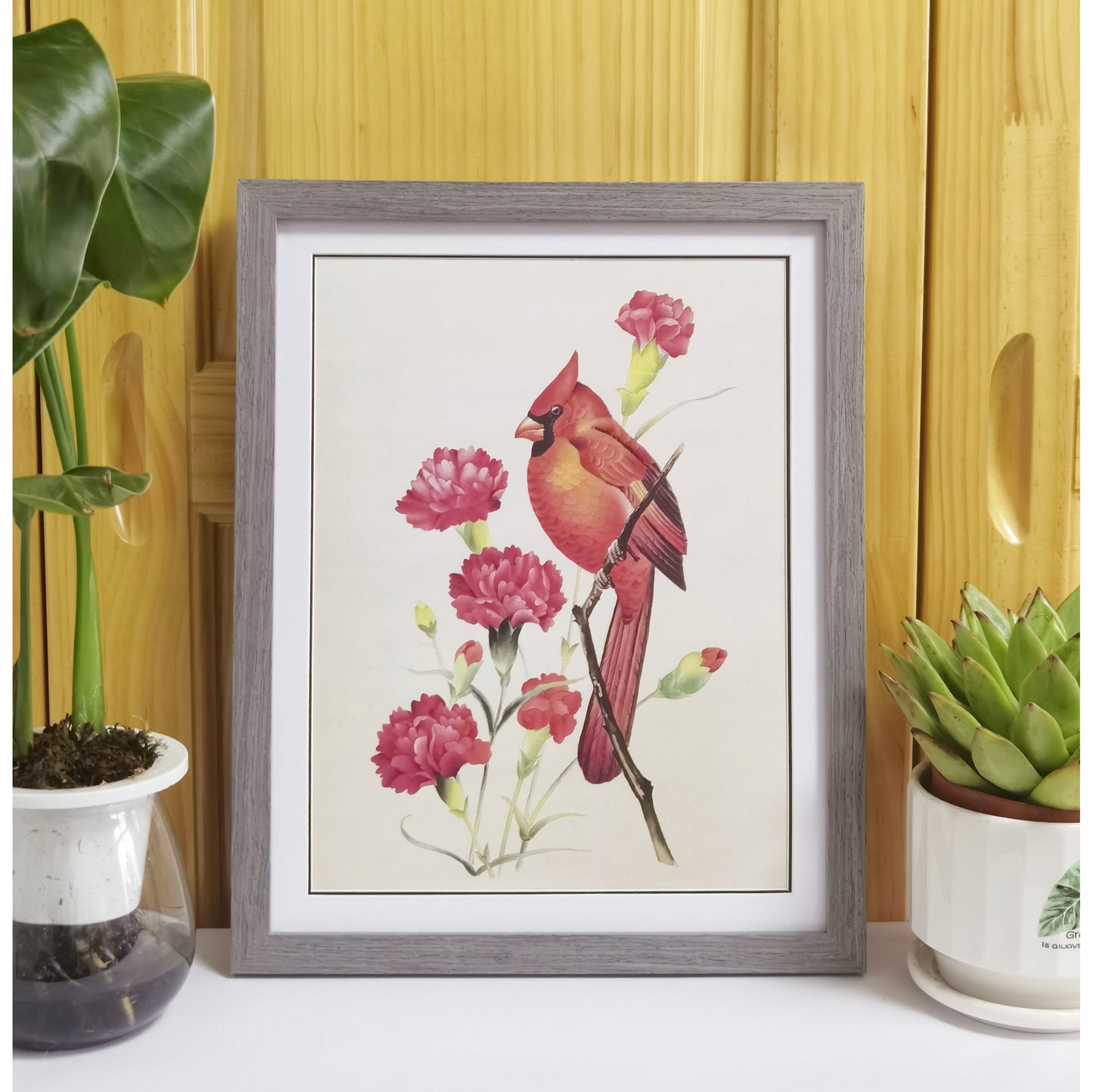 North Carolina Cardinal Hand-painted Art Print - Premium MATT Paper, Natural Wood Frame, Wall & Tabletop Décor, Multiple Sizes & Colors Available
