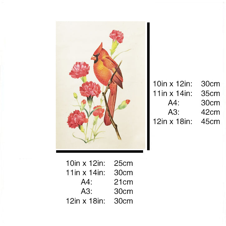 North Carolina Cardinal Hand-painted Art Print - Premium MATT Paper, Natural Wood Frame, Wall & Tabletop Décor, Multiple Sizes & Colors Available