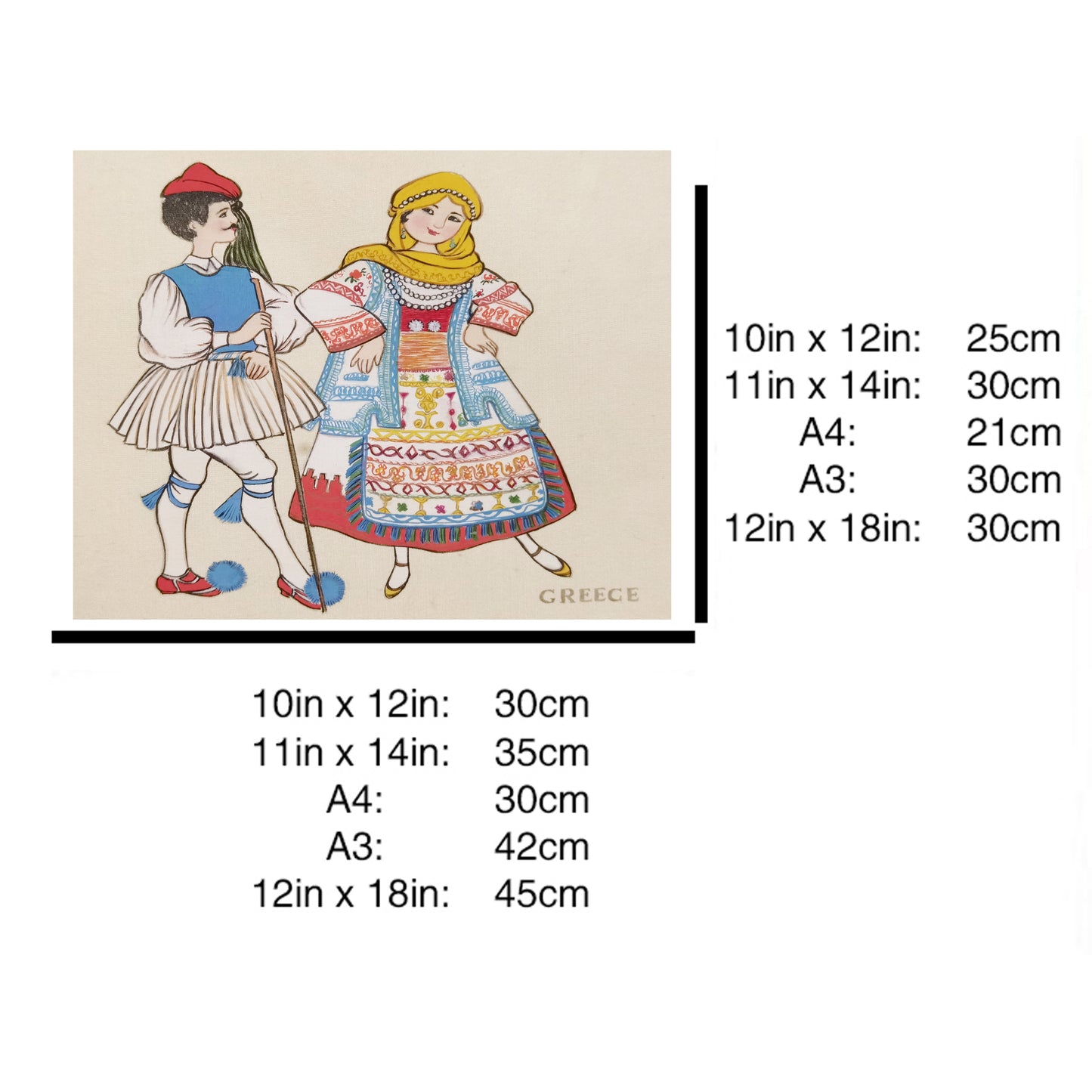 Hand-painted Greek Traditional Folk Art Print – Ethnic Costume, Natural Wood Frame, Premium MATT Paper, Multiple Sizes & Colors