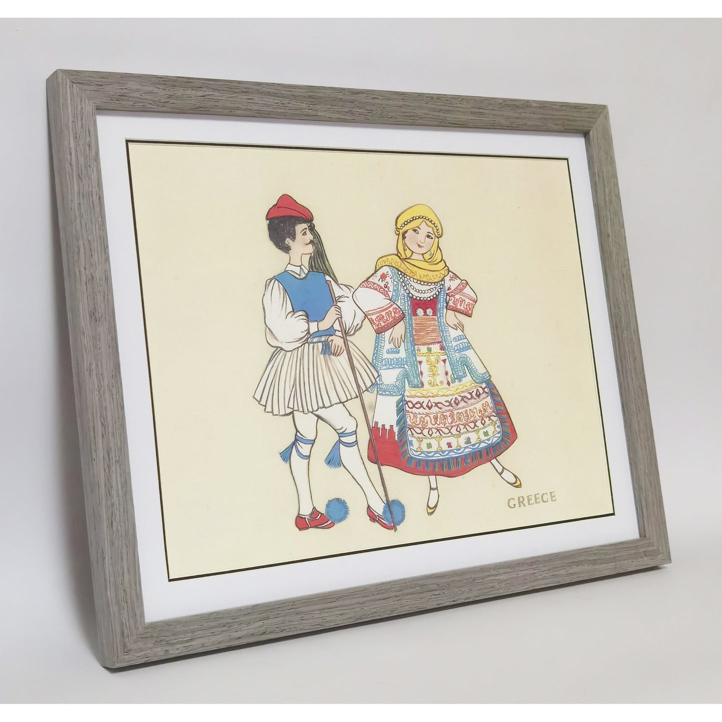 Hand-painted Greek Traditional Folk Art Print – Ethnic Costume, Natural Wood Frame, Premium MATT Paper, Multiple Sizes & Colors