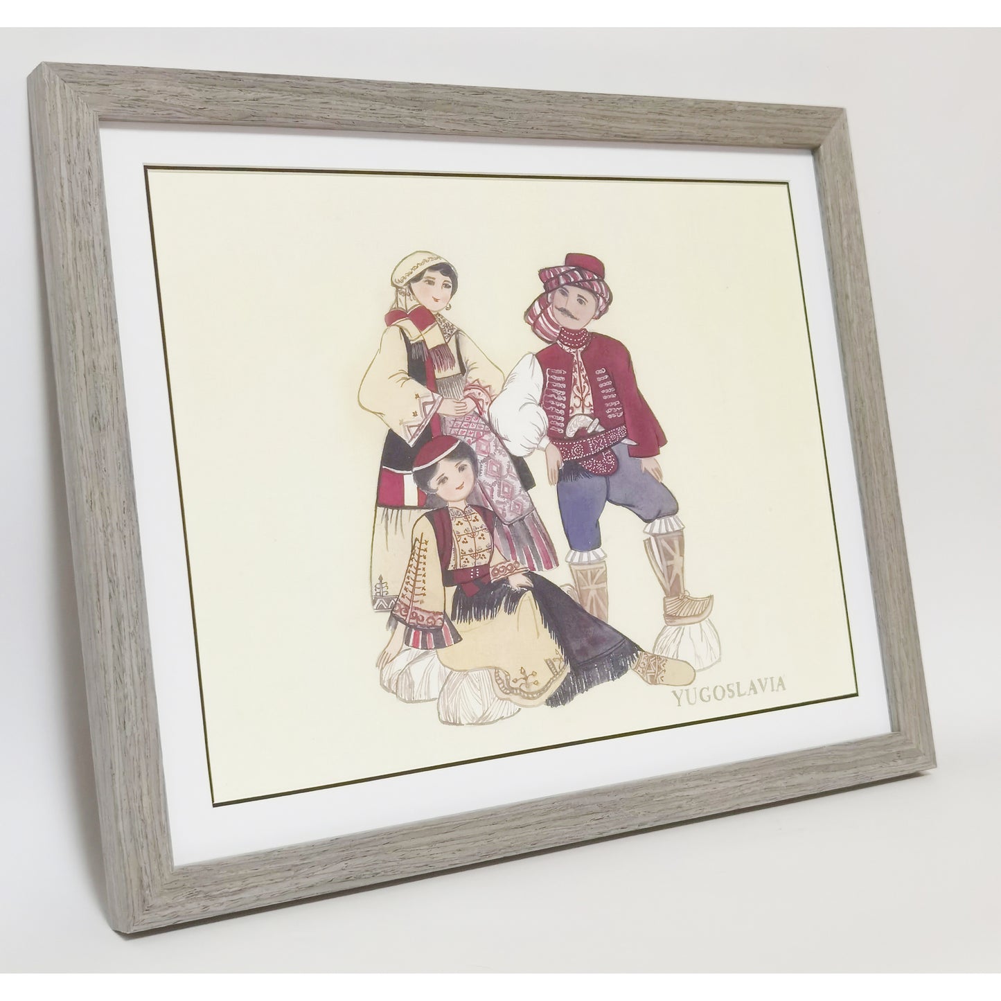 Yugoslavian Traditional Indigenous Family Life & Ethnic Costume Hand-painted Art Print - Premium MATT Paper, Natural Wood Frame, Multiple Sizes & Colors