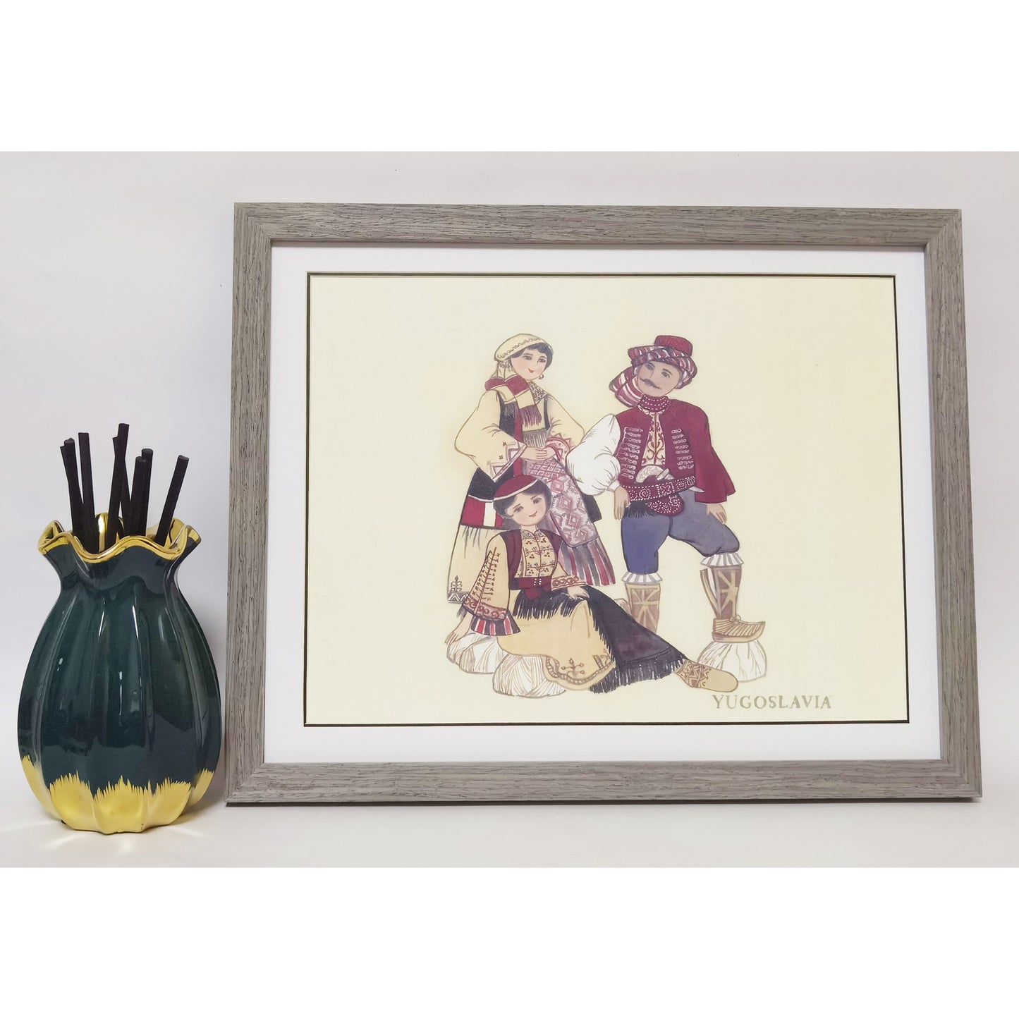 Yugoslavian Traditional Indigenous Family Life & Ethnic Costume Hand-painted Art Print - Premium MATT Paper, Natural Wood Frame, Multiple Sizes & Colors