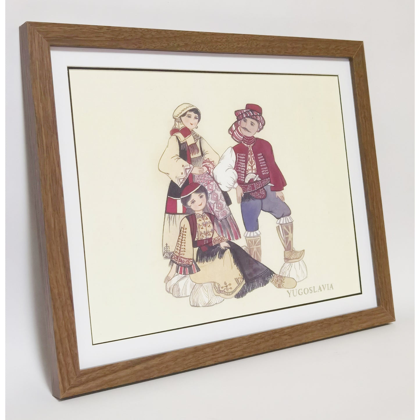 Yugoslavian Traditional Indigenous Family Life & Ethnic Costume Hand-painted Art Print - Premium MATT Paper, Natural Wood Frame, Multiple Sizes & Colors