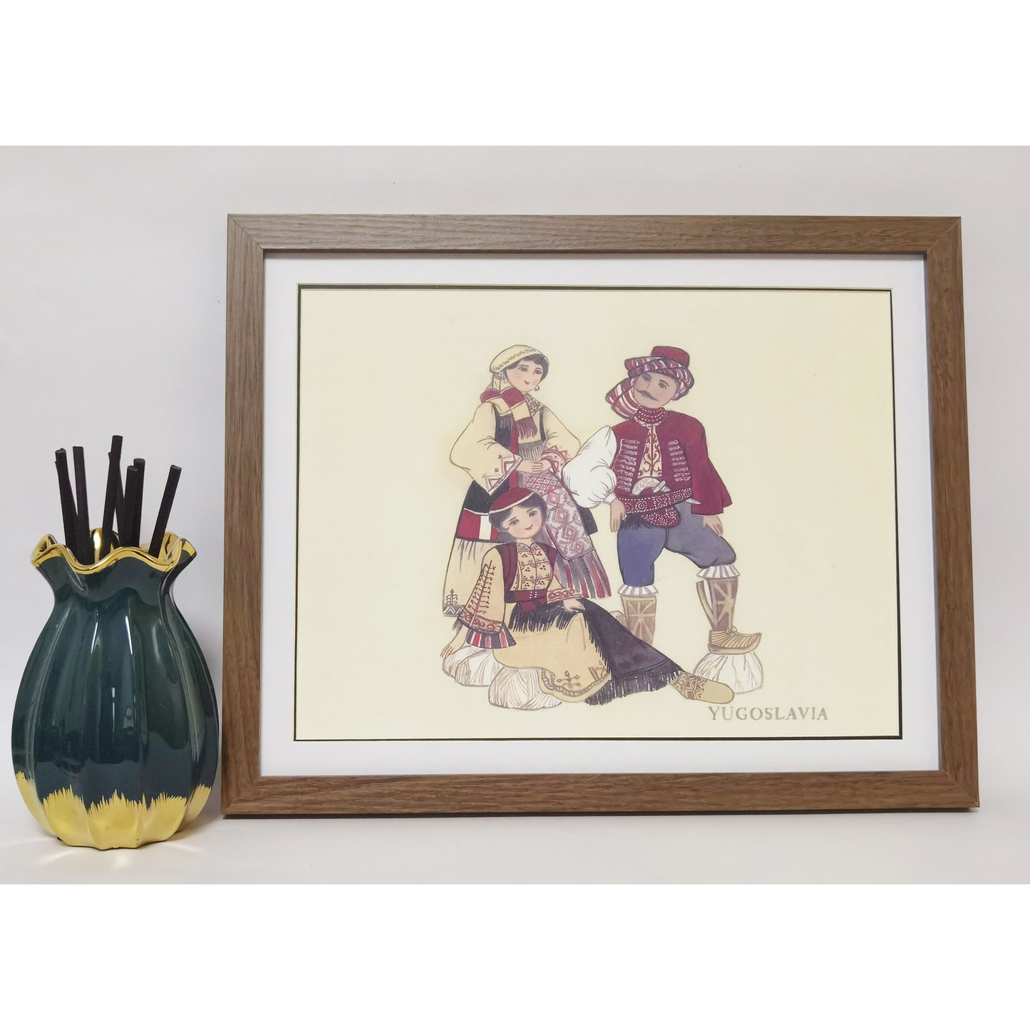 Yugoslavian Traditional Indigenous Family Life & Ethnic Costume Hand-painted Art Print - Premium MATT Paper, Natural Wood Frame, Multiple Sizes & Colors