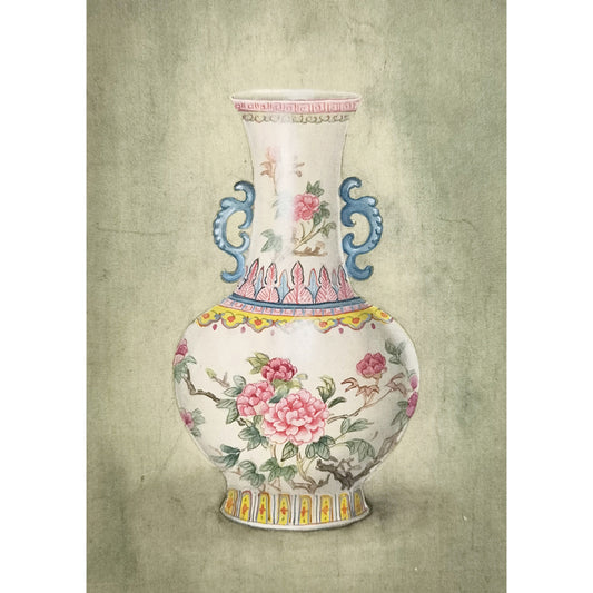Hand-painted Famille Rose Porcelain Vase Artwork – Fine Brush Technique, Premium MATT Paper, Natural Wood Frame, Multiple Sizes & Colors