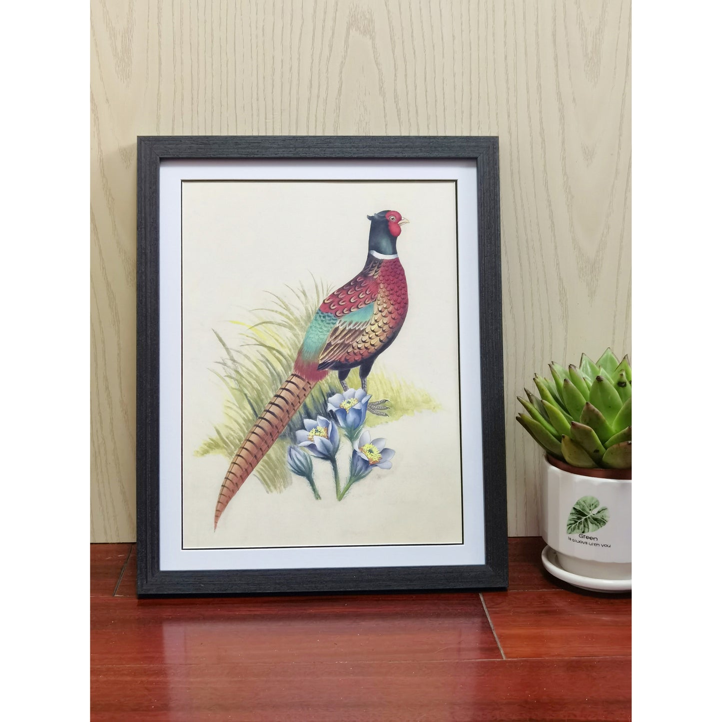 South Dakota Ring-necked Pheasant Hand-painted Art Print - Premium MATT Paper, Natural Wood Frame, Wall & Tabletop Décor, Multiple Sizes & Colors for Home, Office & Gifts