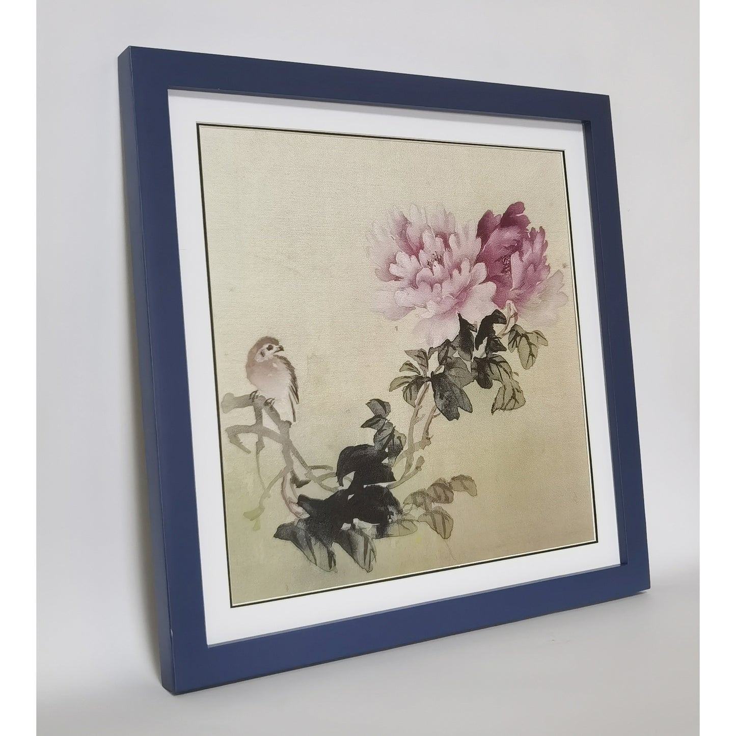 Hand-painted Peony & Bird Watercolor Artwork – Vibrant & Elegant, Premium MATT Paper, Natural Wood Frame, Multiple Sizes & Colors