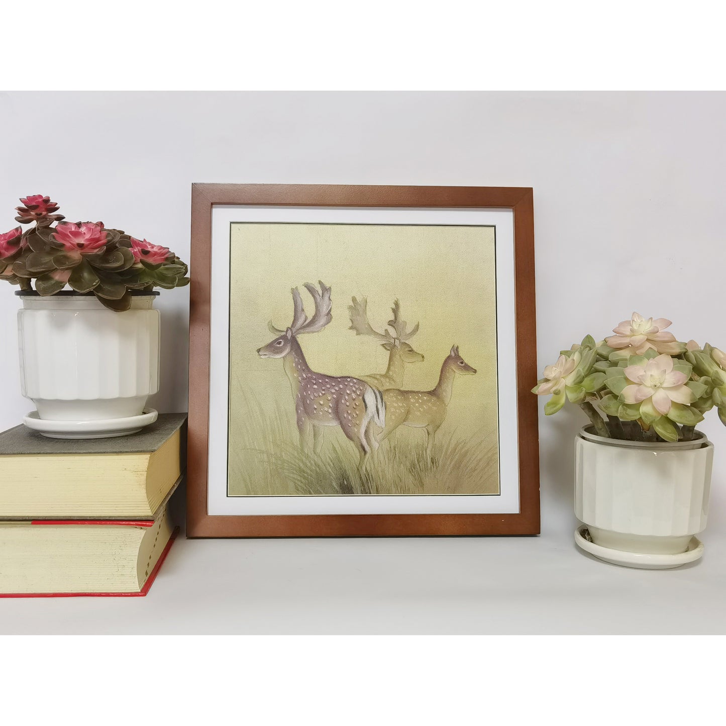 Hand-painted Deer Herd Artwork – Wild & Lifelike, Premium MATT Paper, Natural Wood Frame, Multiple Sizes & Colors