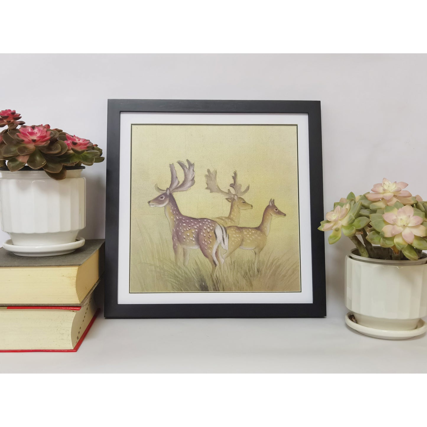 Hand-painted Deer Herd Artwork – Wild & Lifelike, Premium MATT Paper, Natural Wood Frame, Multiple Sizes & Colors