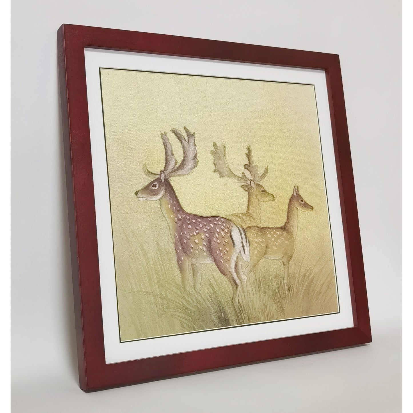 Hand-painted Deer Herd Artwork – Wild & Lifelike, Premium MATT Paper, Natural Wood Frame, Multiple Sizes & Colors