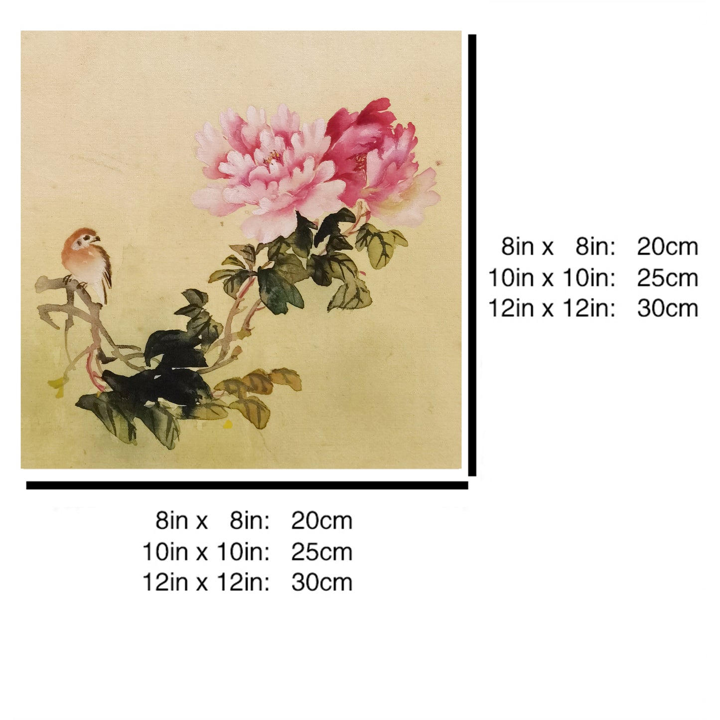 Hand-painted Peony & Bird Watercolor Artwork – Vibrant & Elegant, Premium MATT Paper, Natural Wood Frame, Multiple Sizes & Colors