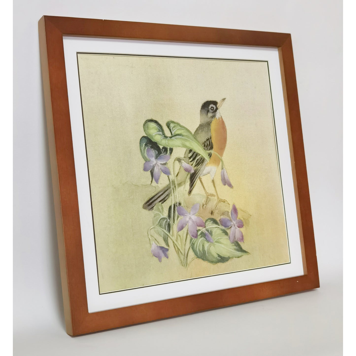 Hand-painted American Robin Artwork – Fine Brush Technique, Premium MATT Paper, Natural Wood Frame, Multiple Sizes & Colors