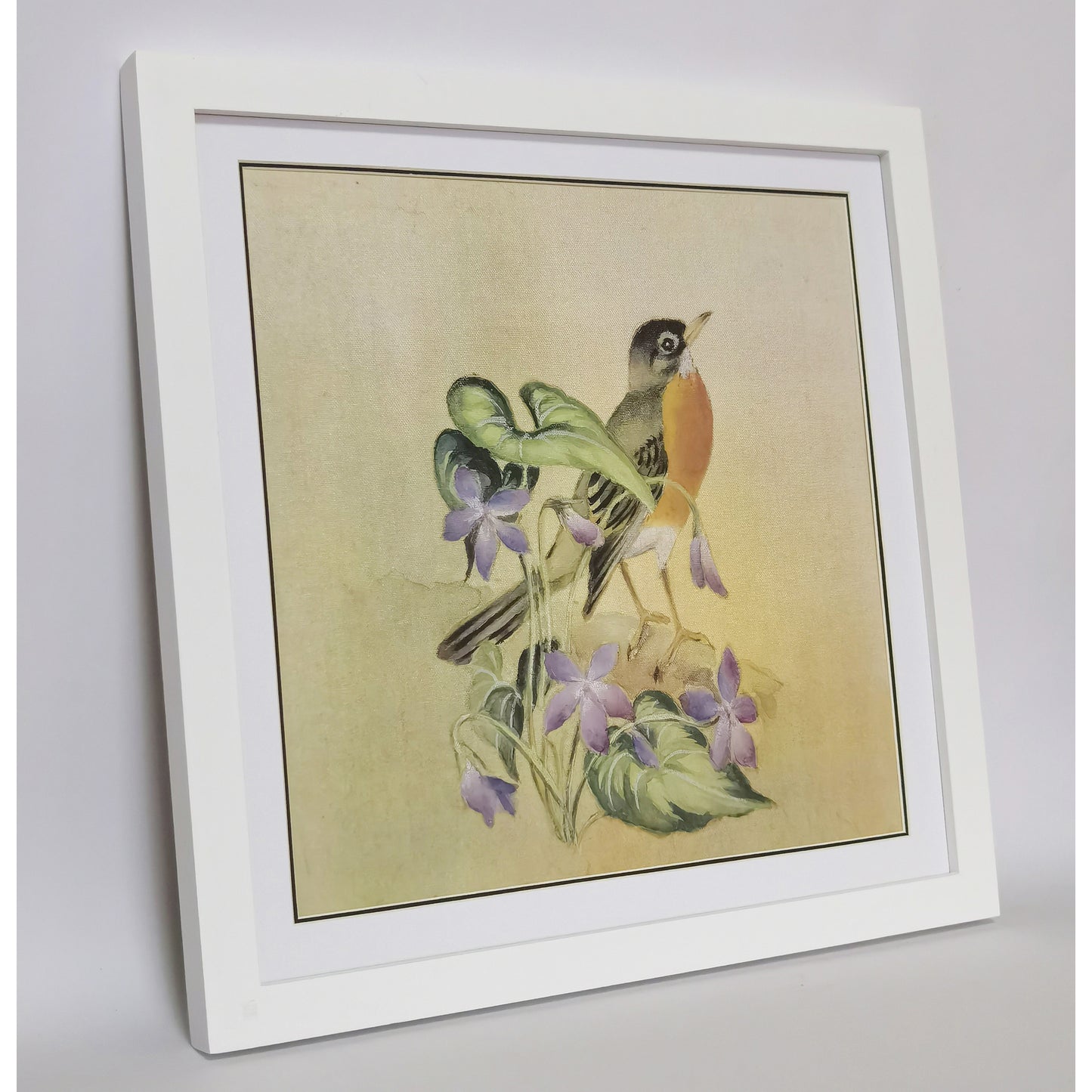 Hand-painted American Robin Artwork – Fine Brush Technique, Premium MATT Paper, Natural Wood Frame, Multiple Sizes & Colors
