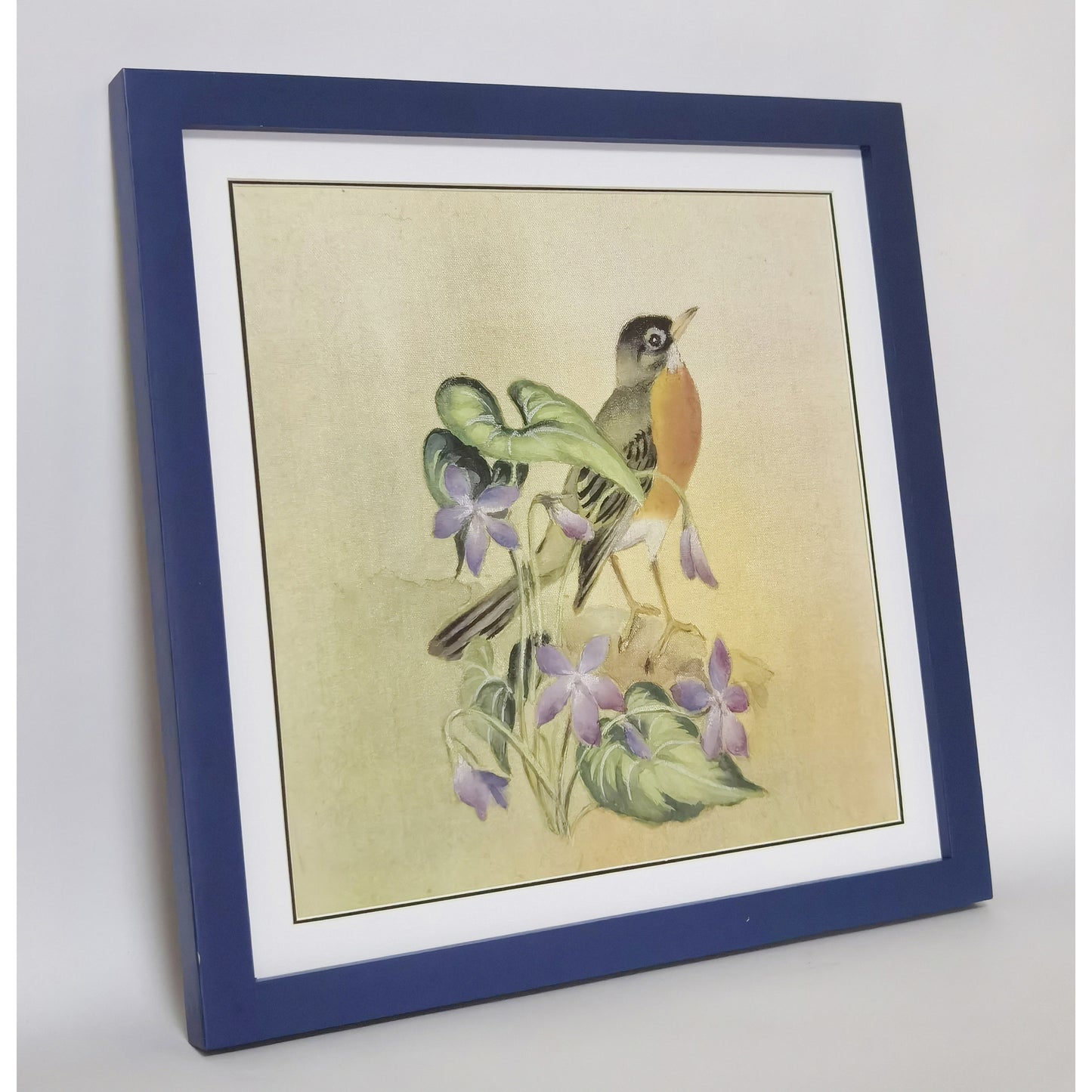 Hand-painted American Robin Artwork – Fine Brush Technique, Premium MATT Paper, Natural Wood Frame, Multiple Sizes & Colors