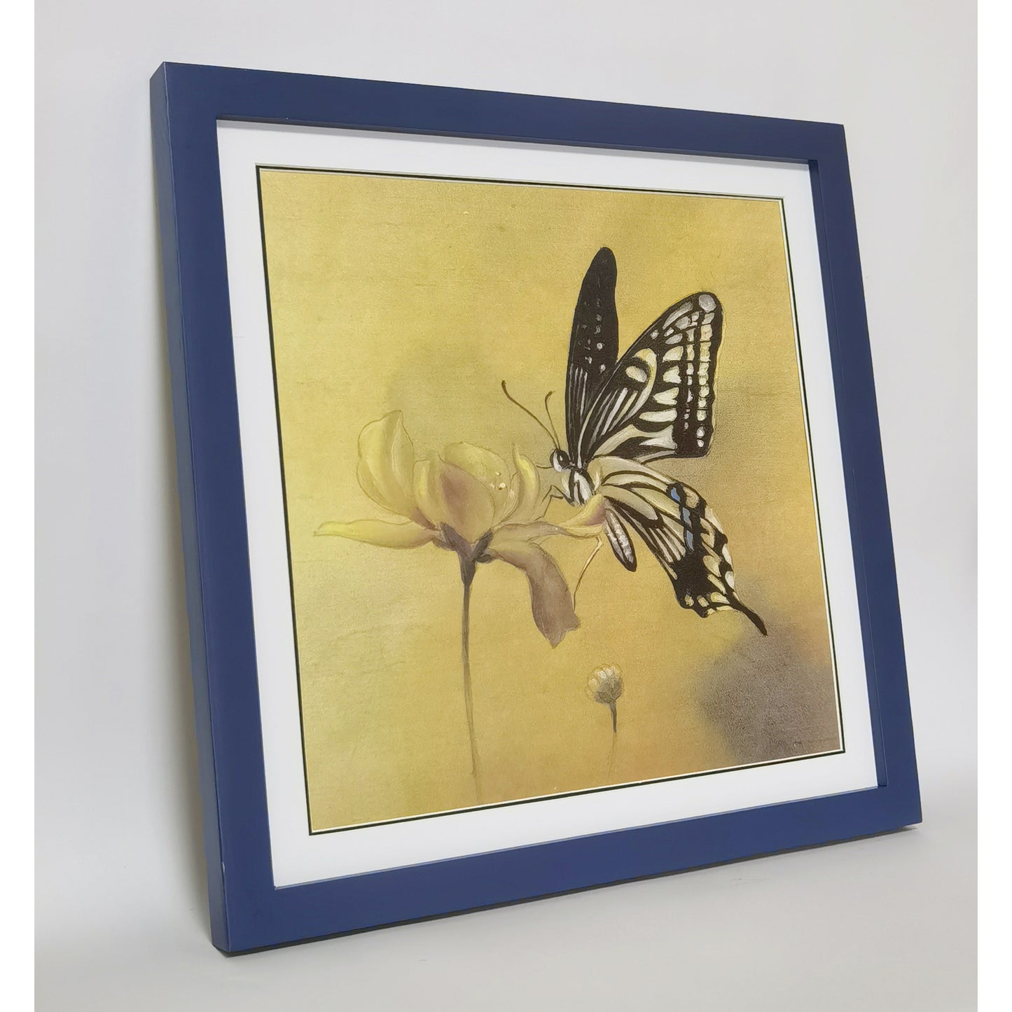 Hand-painted Butterfly on Flower Artwork – Fine Brush Technique, Premium MATT Paper, Natural Wood Frame, Multiple Sizes & Colors