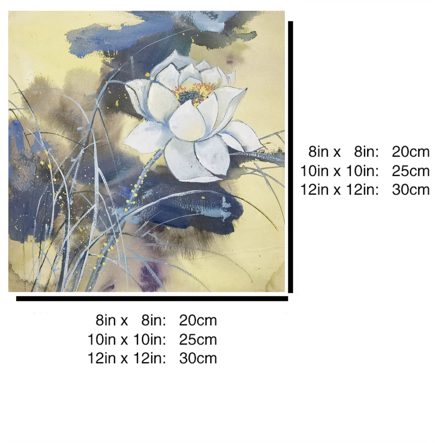 Hand-painted White Lotus Artwork – Watercolor Technique, Premium MATT Paper, Natural Wood Frame, Multiple Sizes & Colors