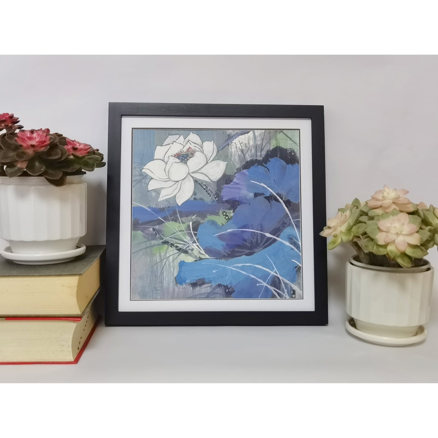 Hand-painted Lotus Flower Artwork – Watercolor Technique, Premium MATT Paper, Natural Wood Frame, Multiple Sizes & Colors