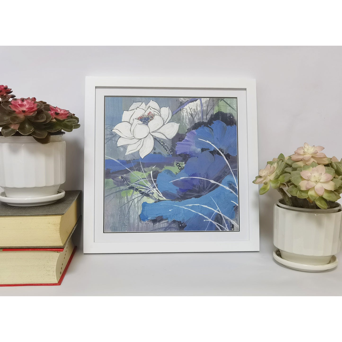 Hand-painted Lotus Flower Artwork – Watercolor Technique, Premium MATT Paper, Natural Wood Frame, Multiple Sizes & Colors