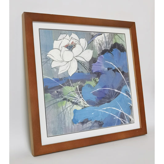 Hand-painted Lotus Flower Artwork – Watercolor Technique, Premium MATT Paper, Natural Wood Frame, Multiple Sizes & Colors