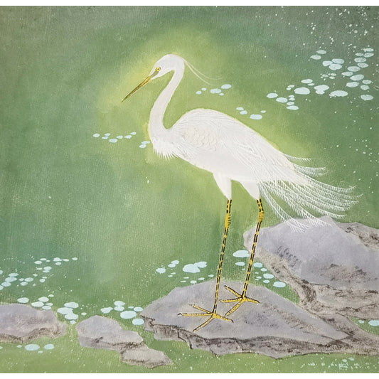 Hand-painted White Egret by Pond Artwork – Watercolor Technique, Premium MATT Paper, Natural Wood Frame, Multiple Sizes & Colors