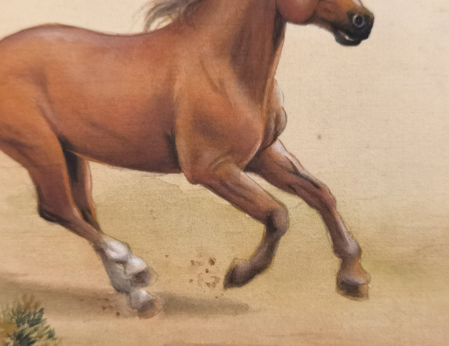 Brown Horse Perception Handmade Art Printing Animal Running Galloping with Wood Frame