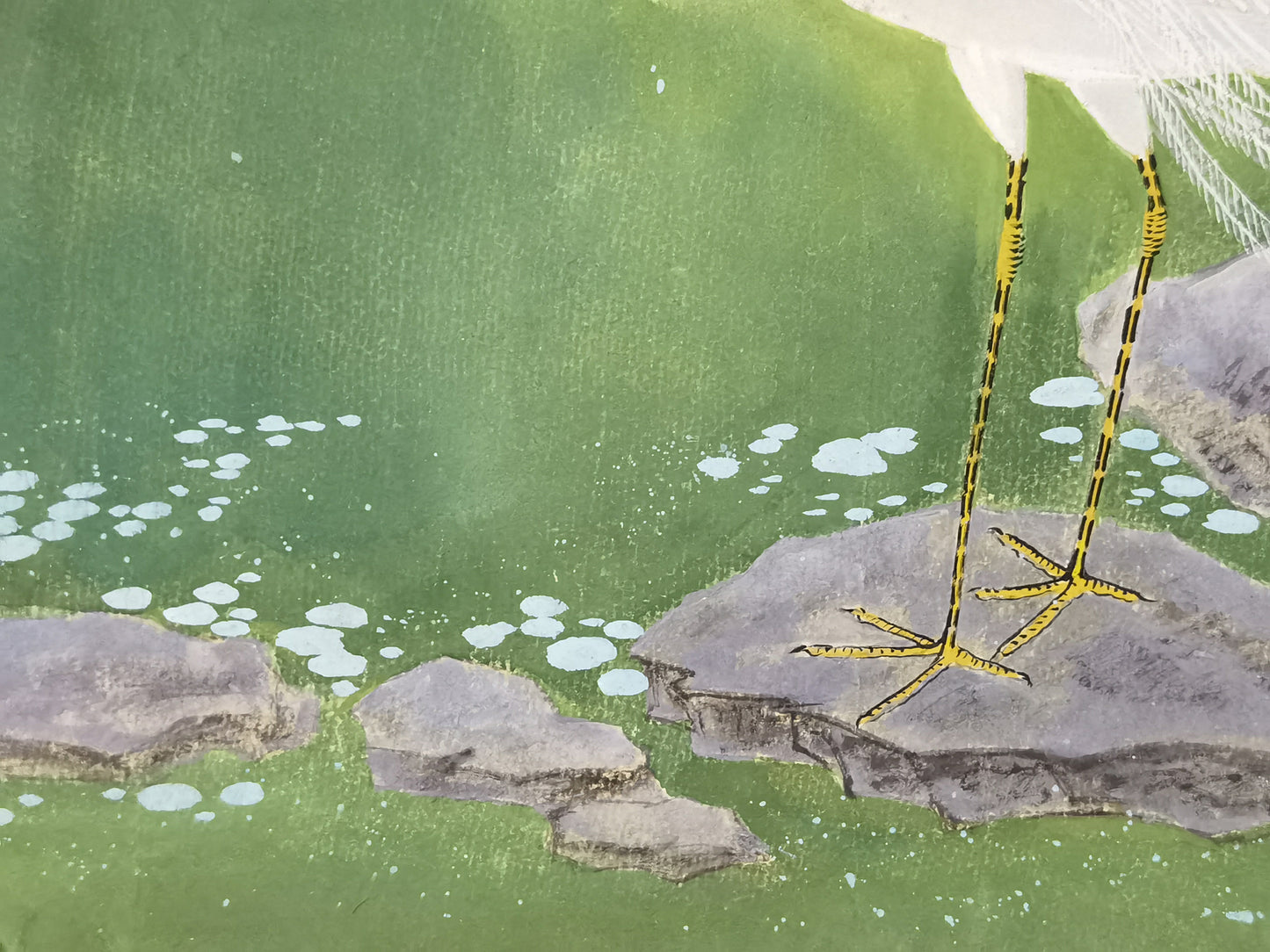 Egret Vividland Handmade Art Printing Duckweed Pond with Wood Frame