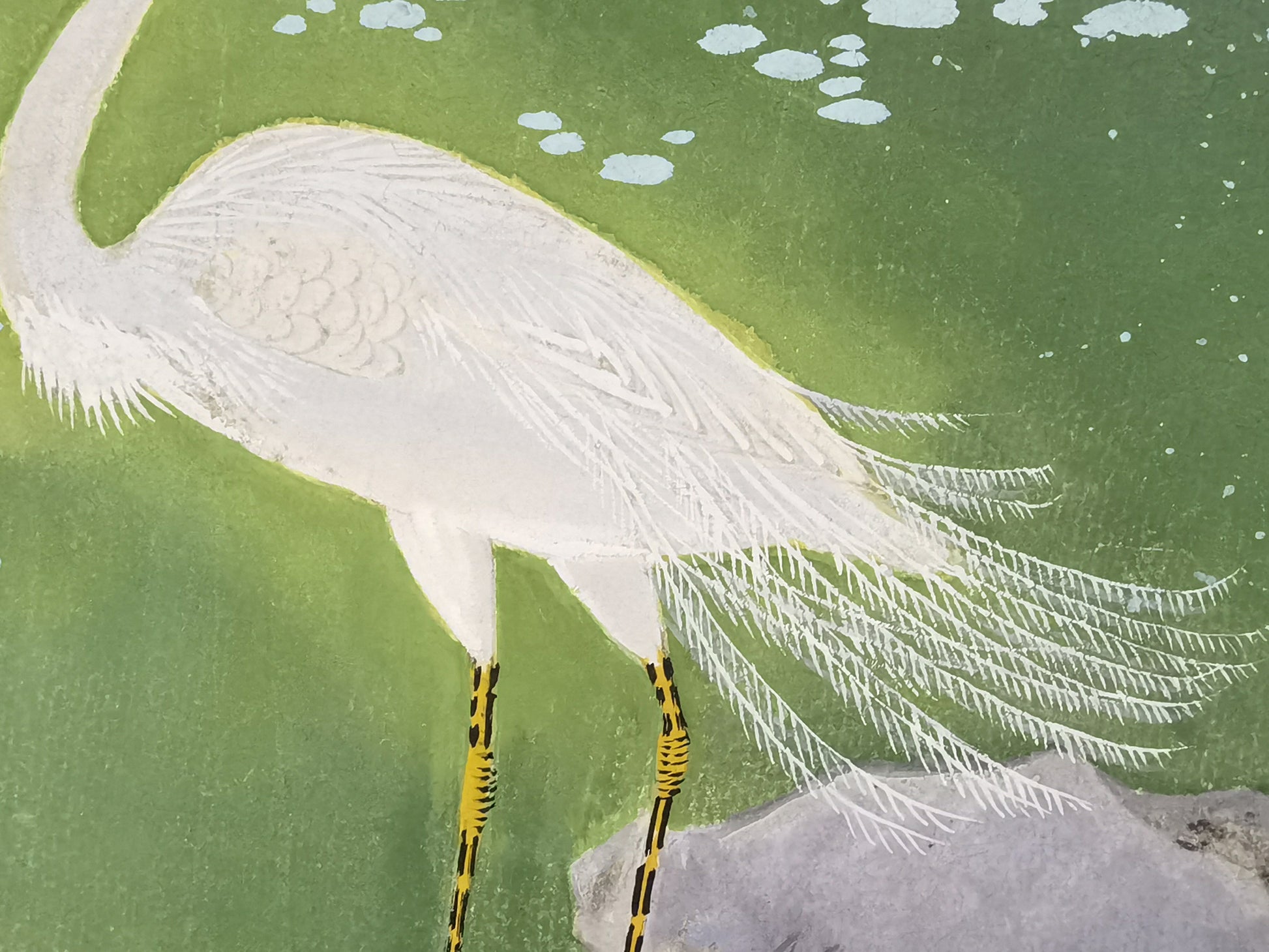 Egret Vividland Handmade Art Printing Duckweed Pond with Wood Frame