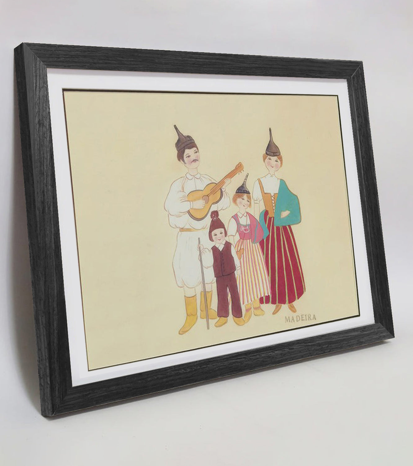 Madeira Indigenous Family Life & Traditional Costume Hand-painted Art Print - Premium MATT Paper, Natural Wood Frame, Multiple Sizes & Colors