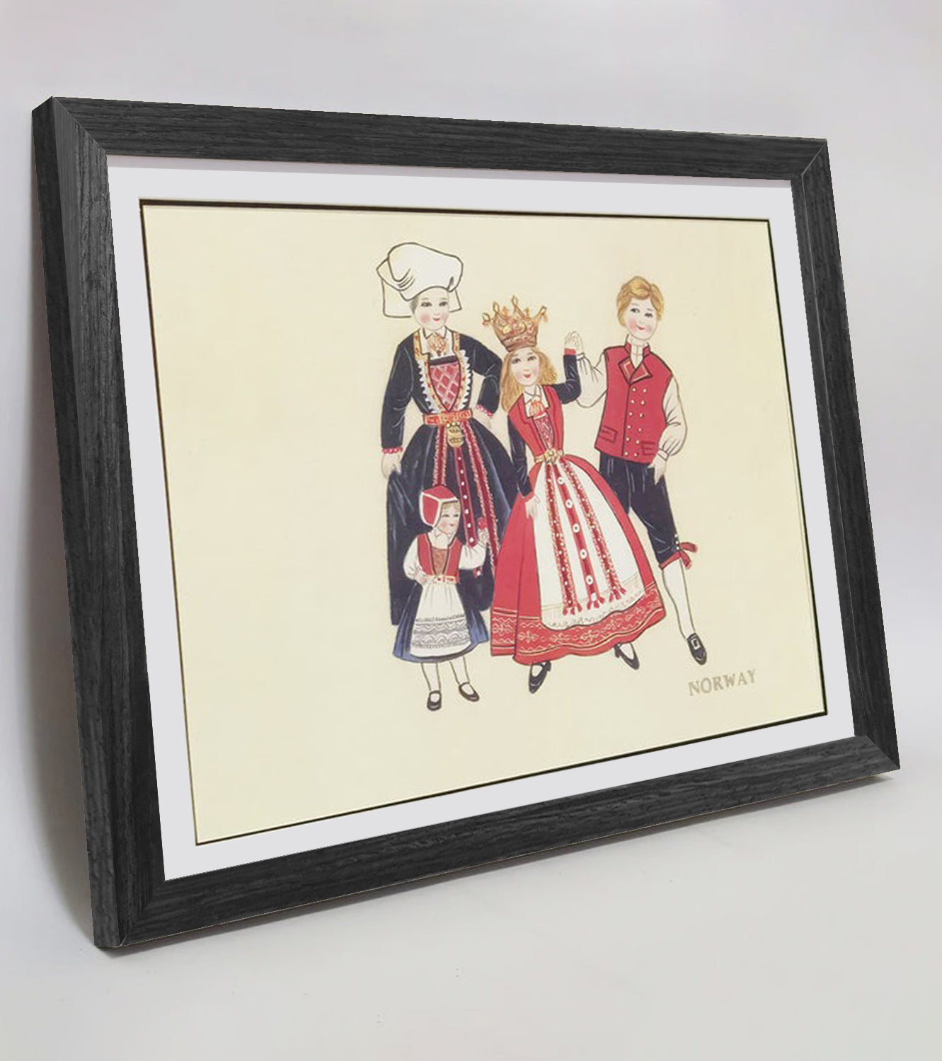 Hand-painted Norway Traditional Family & Costume Art Print – Premium MATT Paper, Natural Wood Frame, Multiple Sizes & Colors