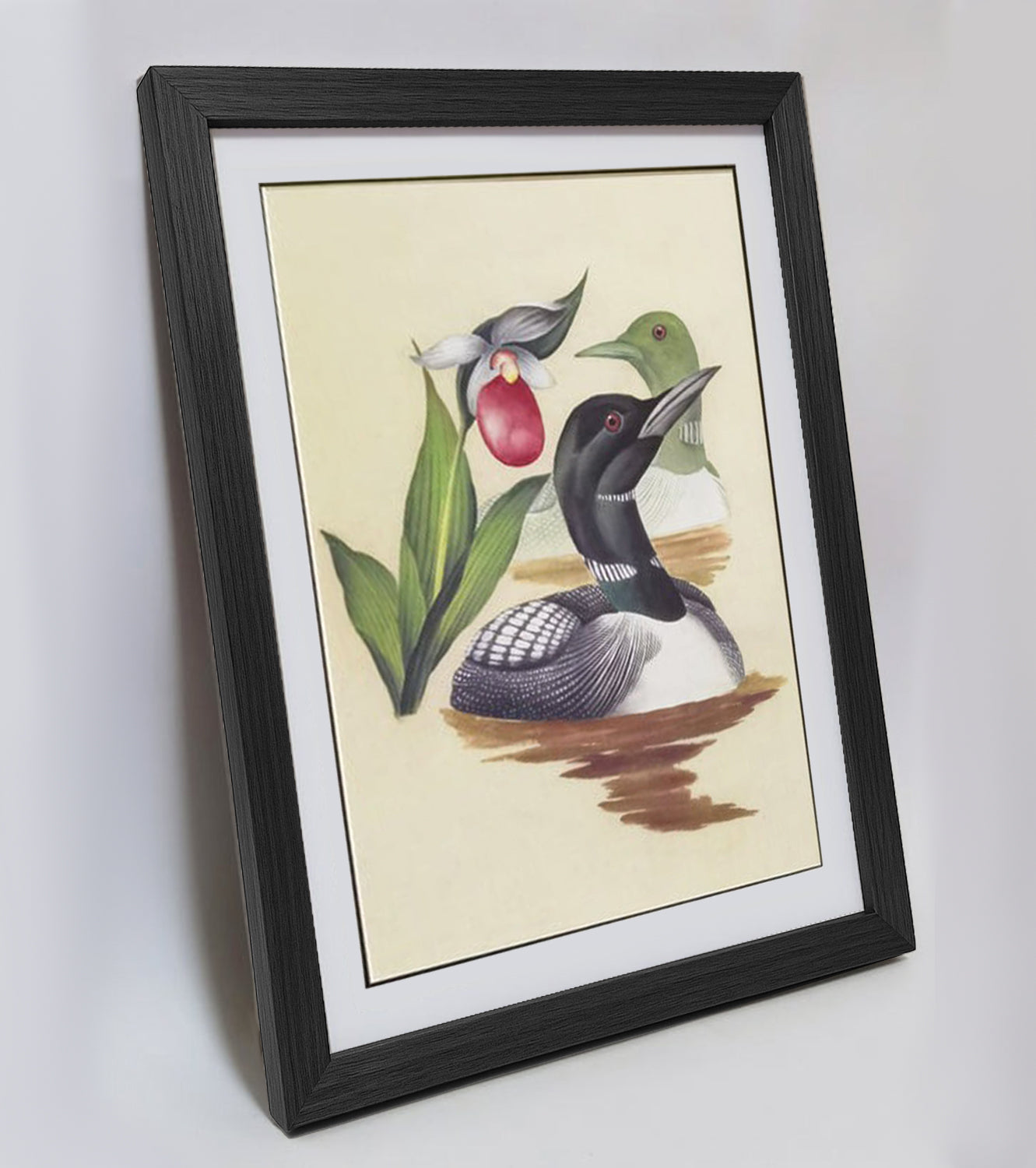 Minnesota Common Loon Hand-painted Art Print - Premium MATT Paper, Natural Wood Frame, Multiple Sizes & Colors, Wall & Tabletop Décor
