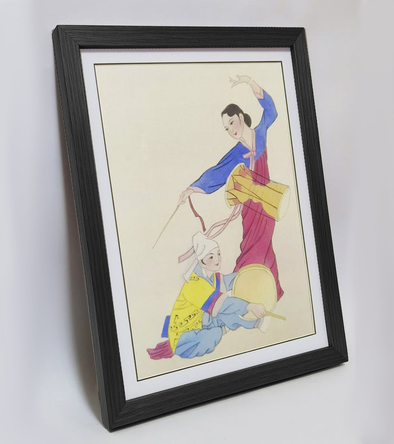Hand-painted Korean Drummers Artwork – Fine Brush Technique, Premium MATT Paper, Natural Wood Frame, Multiple Sizes & Colors