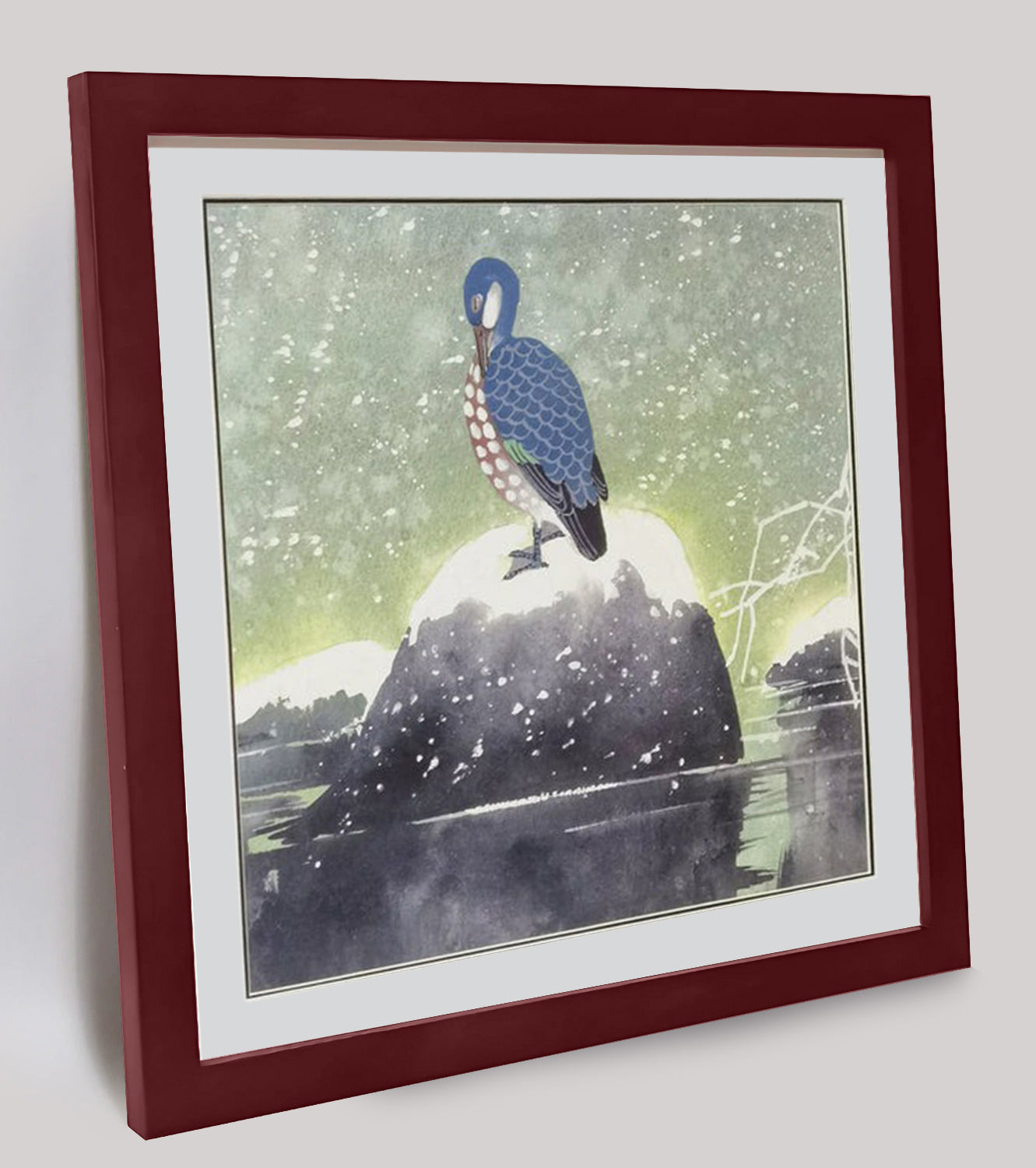 Hand-painted Reed Duck in Snowy Scene – Watercolor Art Print, Premium MATT Paper, Natural Wood Frame, Custom Sizes & Colors