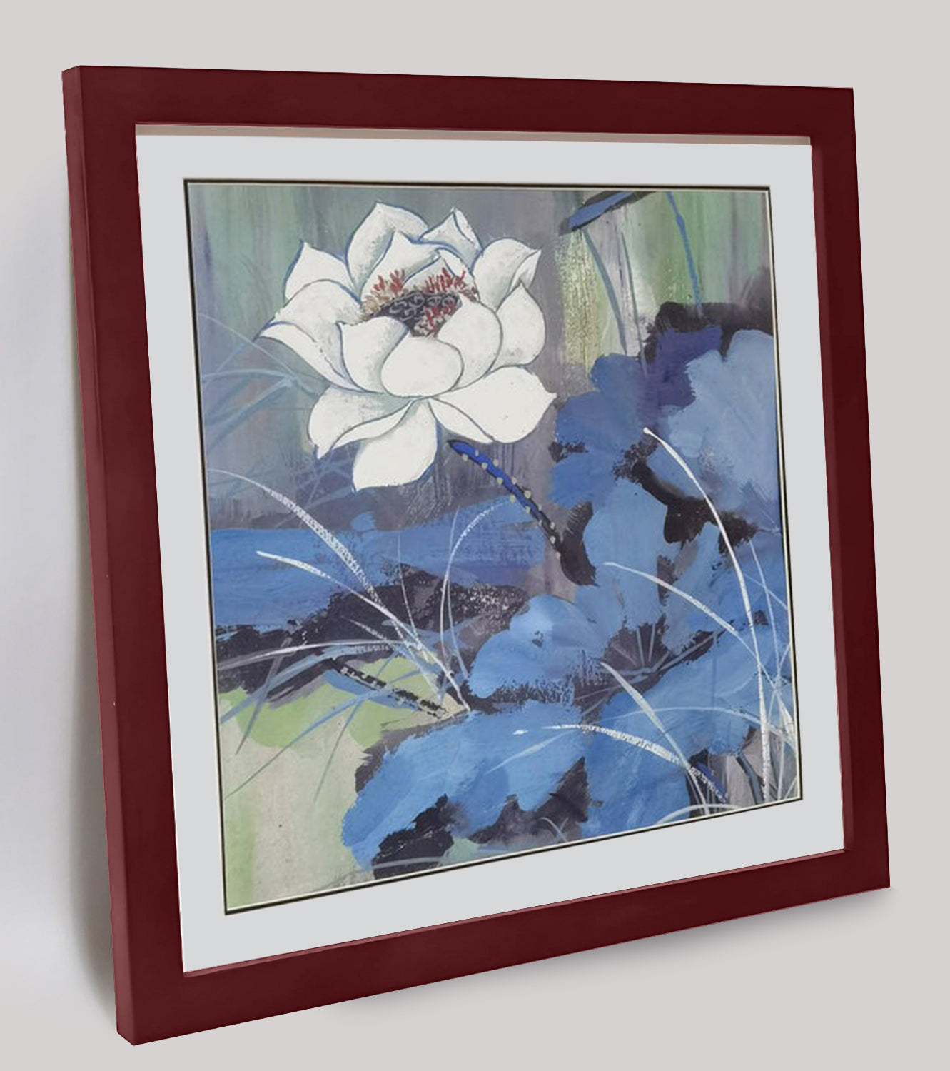 Hand-painted White Lotus Artwork – Watercolor Technique, Premium MATT Paper, Natural Wood Frame, Multiple Sizes & Colors