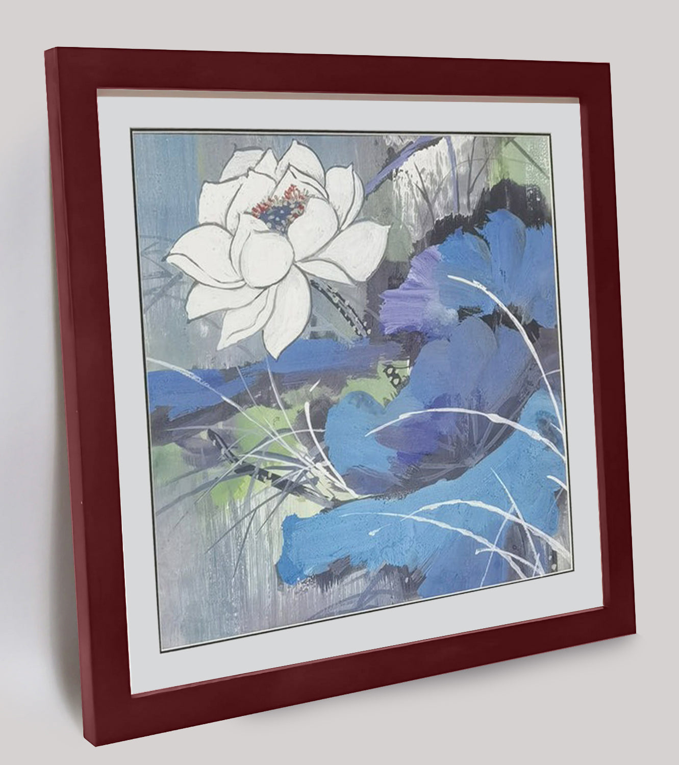 Hand-painted Lotus Flower Artwork – Watercolor Technique, Premium MATT Paper, Natural Wood Frame, Multiple Sizes & Colors